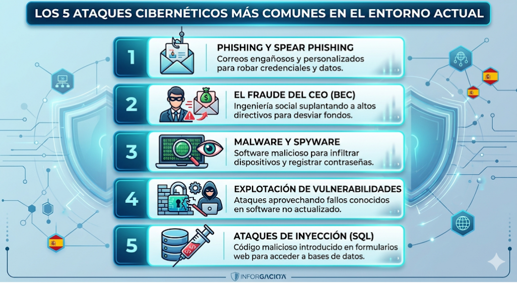 Gráfico sobre los ataques cibernéticos más comunes y su impacto